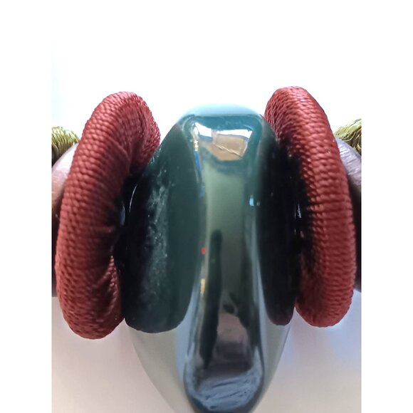 Handcrafted Chunky Beaded Necklace With Green Resin & Gold Accents Adjustable Le - Picture 3 of 4